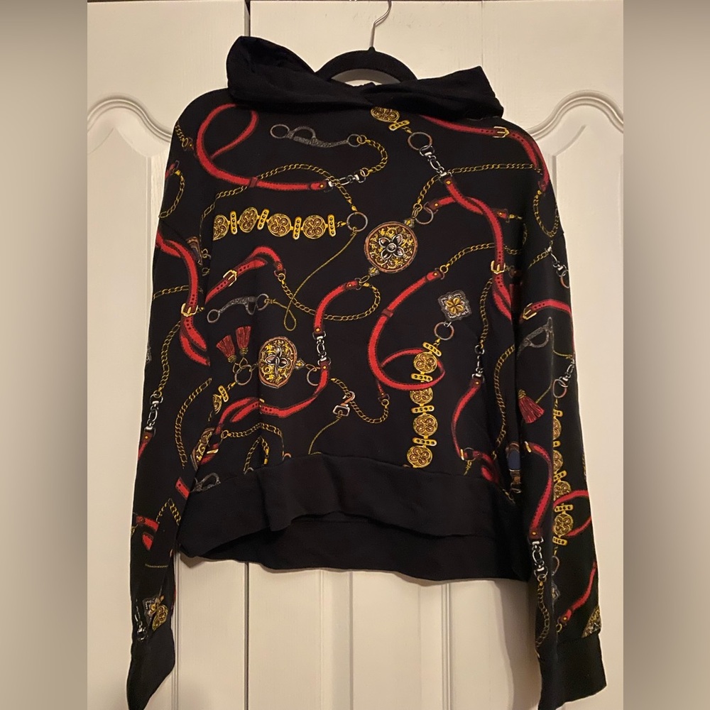 Zara Trafaluc Black Hoodie with jewelry pattern